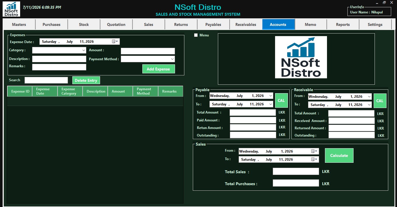 Accounts summary screen